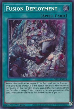 Fusion Deployment (Secret Rare) (CH01-EN029) - THE CHRONICLES DECK: The Fallen & The Virtuous (All-Foil Edition) 1st Edition THE CHRONICLES DECK: The Fallen & The Virtuous (All-Foil Edition) Yugioh Single Squirtle Squad Card Shop.