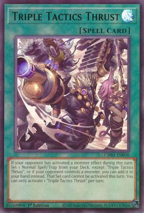 Triple Tactics Thrust (CH01-EN030) - THE CHRONICLES DECK: The Fallen & The Virtuous (All-Foil Edition) 1st Edition THE CHRONICLES DECK: The Fallen & The Virtuous (All-Foil Edition) Yugioh Single Squirtle Squad Card Shop.