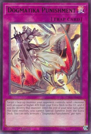 Dogmatika Punishment (CH01-EN039) - THE CHRONICLES DECK: The Fallen & The Virtuous (All-Foil Edition) 1st Edition THE CHRONICLES DECK: The Fallen & The Virtuous (All-Foil Edition) Yugioh Single Squirtle Squad Card Shop.