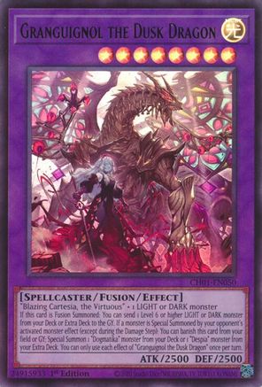 Granguignol the Dusk Dragon (CH01-EN050) - THE CHRONICLES DECK: The Fallen & The Virtuous (All-Foil Edition) 1st Edition THE CHRONICLES DECK: The Fallen & The Virtuous (All-Foil Edition) Yugioh Single Squirtle Squad Card Shop.