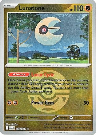 Lunatone (Dusk Ball) 105 - Reverse Holofoil ME Ascended Heroes - Rare ME: Ascended Heroes Pokemon Single Squirtle Squad Card Shop.