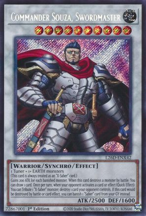 Commander Souza, Swordmaster (Secret Rare) (L26D-ENX42) - Legendary Modern Decks 2026 1st Edition Legendary Modern Decks 2026 Yugioh Single Squirtle Squad Card Shop.