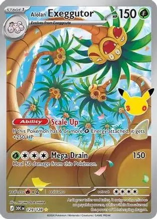 Alolan Exeggutor 129/128 - Holofoil ME 30th Celebration - Illustration Rare ME: 30th Celebration Pokemon Single Squirtle Squad Card Shop.