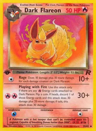 Dark Flareon 035 - 1st Edition Team Rocket - Uncommon Team Rocket Pokemon Single Squirtle Squad Card Shop.