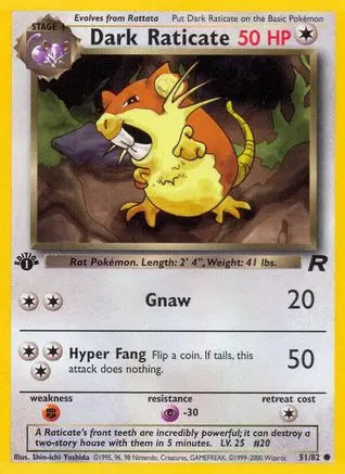Dark Raticate 051 - 1st Edition Team Rocket - Common Team Rocket Pokemon Single Squirtle Squad Card Shop.