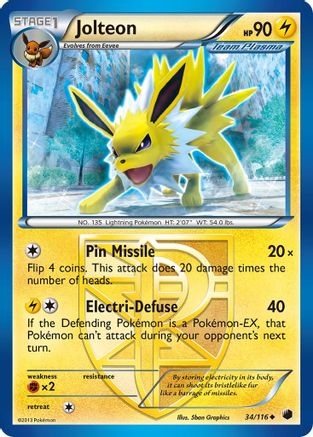 Jolteon (Team Plasma) 034 - Reverse Holofoil Plasma Freeze - Uncommon Plasma Freeze Pokemon Single Squirtle Squad Card Shop.