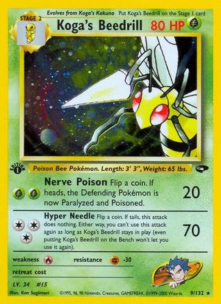 Koga's Beedrill 009 - 1st Edition Holofoil Gym Challenge - Holo Rare Gym Challenge Pokemon Single Squirtle Squad Card Shop.