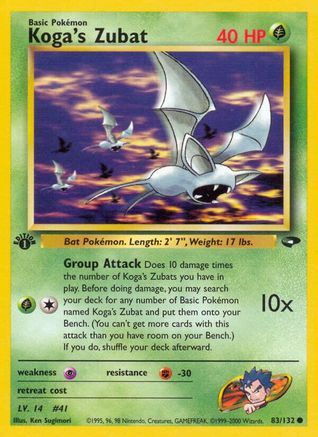 Koga's Zubat 083 - 1st Edition Gym Challenge - Common Gym Challenge Pokemon Single Squirtle Squad Card Shop.