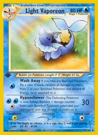 Light Vaporeon 052 - 1st Edition Neo Destiny - Uncommon Neo Destiny Pokemon Single Squirtle Squad Card Shop.