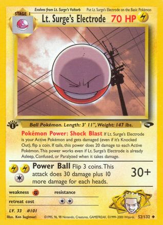 Lt. Surge's Electrode 052 - 1st Edition Gym Challenge - Uncommon Gym Challenge Pokemon Single Squirtle Squad Card Shop.