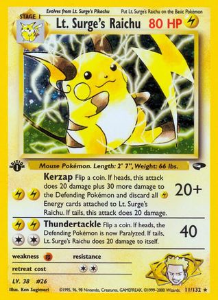 Lt. Surge's Raichu 011 - 1st Edition Holofoil Gym Challenge - Holo Rare Gym Challenge Pokemon Single Squirtle Squad Card Shop.