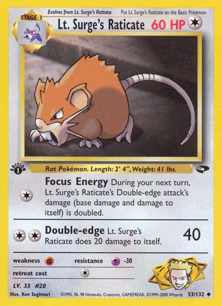 Lt. Surge's Raticate 053 - 1st Edition Gym Challenge - Uncommon Gym Challenge Pokemon Single Squirtle Squad Card Shop.