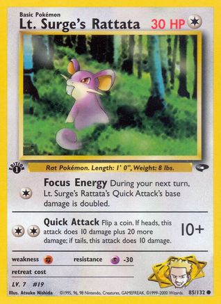 Lt. Surge's Rattata 085 - 1st Edition Gym Challenge - Common Gym Challenge Pokemon Single Squirtle Squad Card Shop.