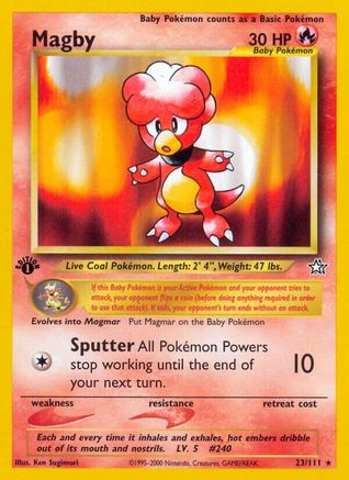 Magby 023 - 1st Edition Neo Genesis - Rare Neo Genesis Pokemon Single Squirtle Squad Card Shop.