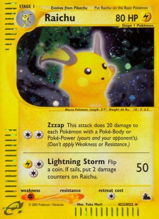 Raichu (H25) - Holofoil Skyridge - Holo Rare Skyridge Pokemon Single Squirtle Squad Card Shop.