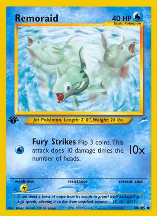 Remoraid 080 - 1st Edition Neo Destiny - Common Neo Destiny Pokemon Single Squirtle Squad Card Shop.