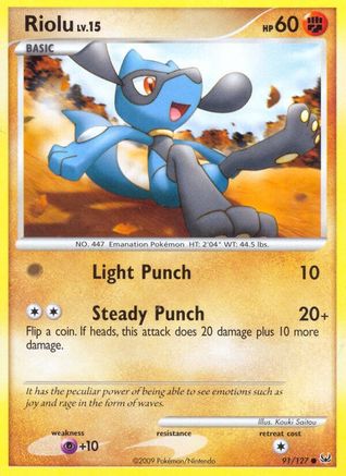 Riolu 091 - Reverse Holofoil Platinum - Common Platinum Pokemon Single Squirtle Squad Card Shop.