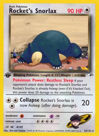 Rocket's Snorlax 033 - 1st Edition Gym Heroes - Rare Gym Heroes Pokemon Single Squirtle Squad Card Shop.