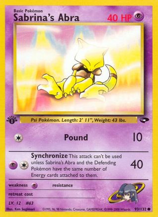 Sabrina's Abra (93) (93) 093 - 1st Edition Gym Challenge - Common Gym Challenge Pokemon Single Squirtle Squad Card Shop.