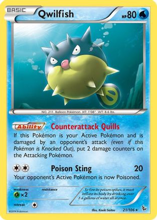 Qwilfish 021 XY Flashfire - Rare XY - Flashfire Pokemon Single Squirtle Squad Card Shop.