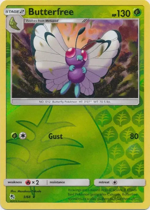 Butterfree 003/68 - Reverse Holofoil Hidden Fates - Rare Hidden Fates Pokemon Single Squirtle Squad Card Shop.