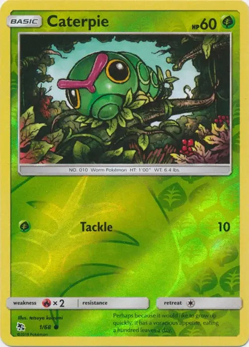 Caterpie 001/68 - Reverse Holofoil Hidden Fates - Common Hidden Fates Pokemon Single Squirtle Squad Card Shop.