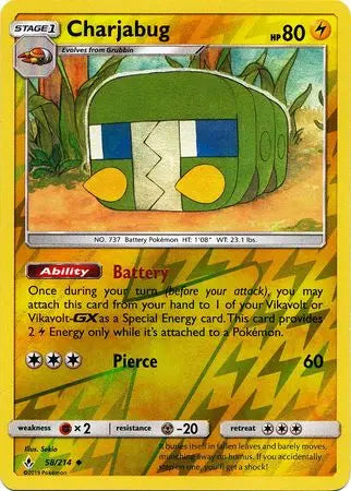 Charjabug 058/214 - Reverse Holofoil SM Unbroken Bonds - Uncommon SM - Unbroken Bonds Pokemon Single Squirtle Squad Card Shop.