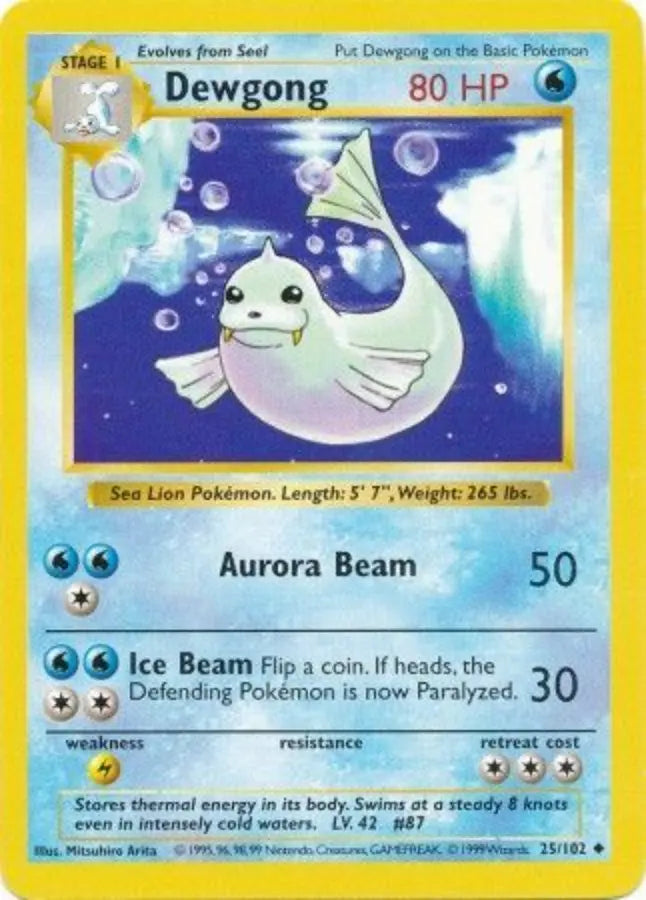 Dewgong 025 - Unlimited Base Set Shadowless - Uncommon Base Set (Shadowless) Pokemon Single Squirtle Squad Card Shop.