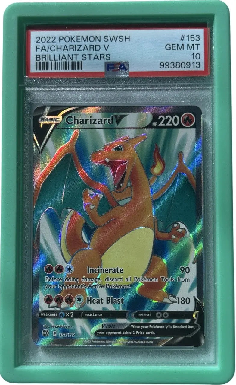 Pokemon - Brilliant Stars - Charizard V 153/172 - PSA 10 - MINT GUARD Squirtle Squad Card Shop.