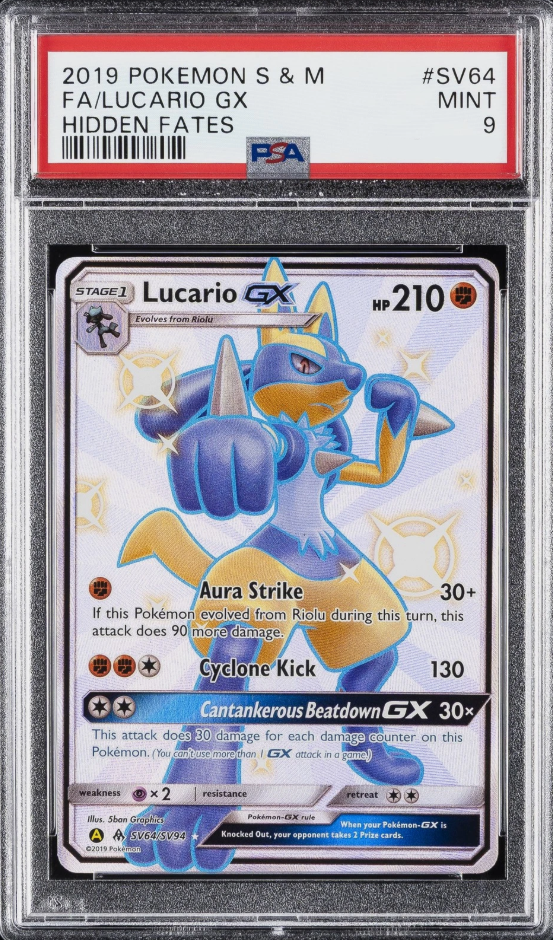 Pokémon TCG - Lucario GX SV64/SV94 - Hidden Fates Shiny Vault - Full Art - PSA 9 Mint Squirtle Squad Card Shop. Squirtle Squad Card Shop.