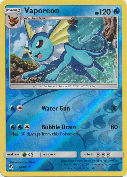 Vaporeon 018/68 - Reverse Holofoil Hidden Fates - Holo Rare Hidden Fates Pokemon Single Squirtle Squad Card Shop.