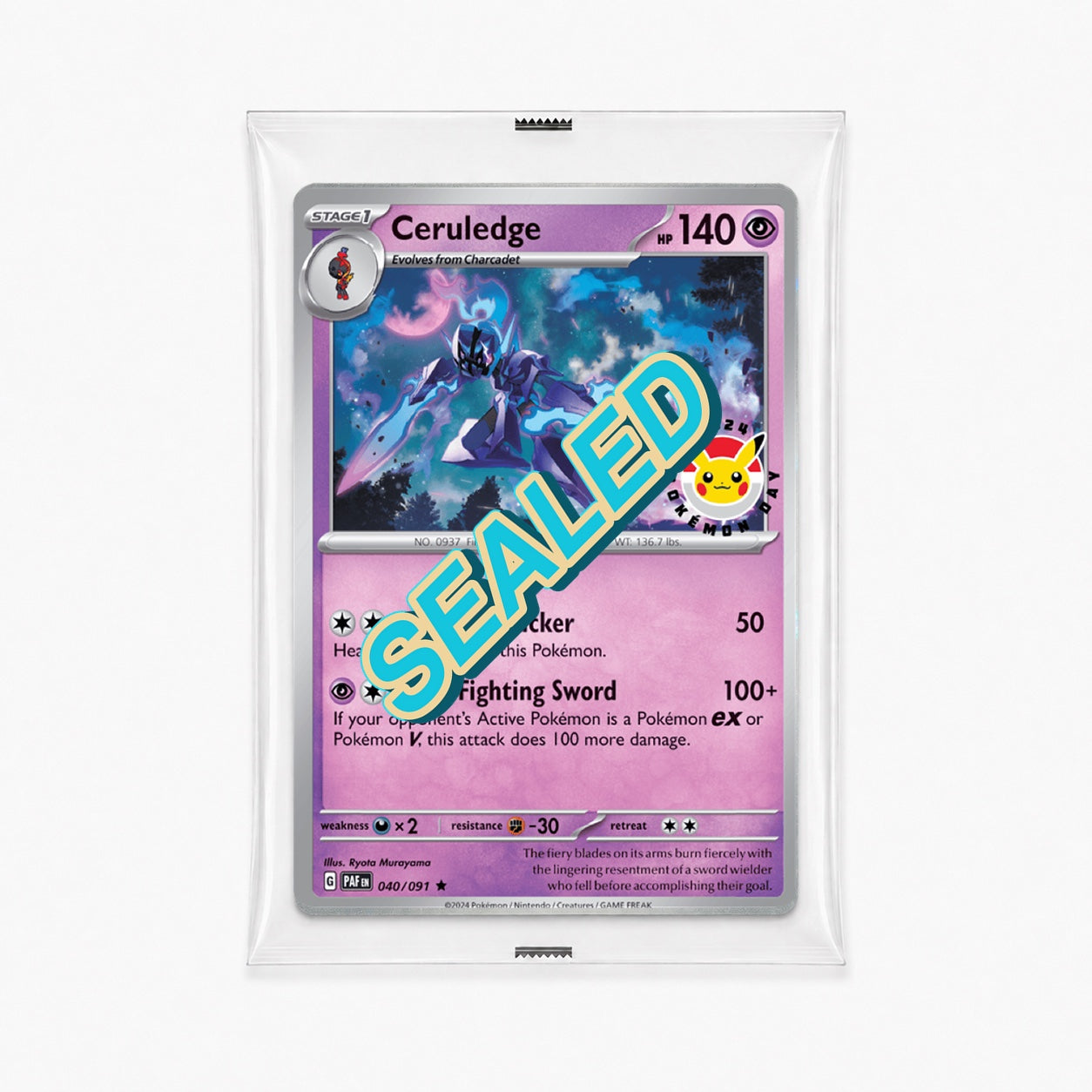 Ceruledge 040/091 Paldean Fates Pokemon Day 2024 cosmos holo sealed promo