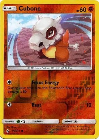 Cubone 90/214 Unbroken Bonds Reverse Holo Pokémon card