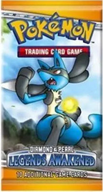 Factory sealed Pokémon Legends Awakened Booster Pack from the Diamond & Pearl series featuring vintage Pokémon TCG artwork and collectible appeal.