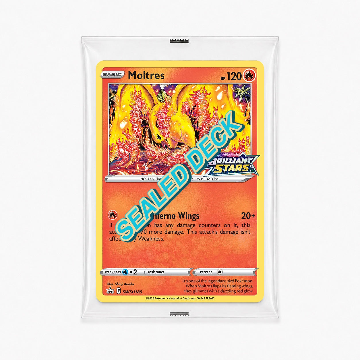 Moltres SWSH185 Brilliant Stars prerelease stamped sealed promo
