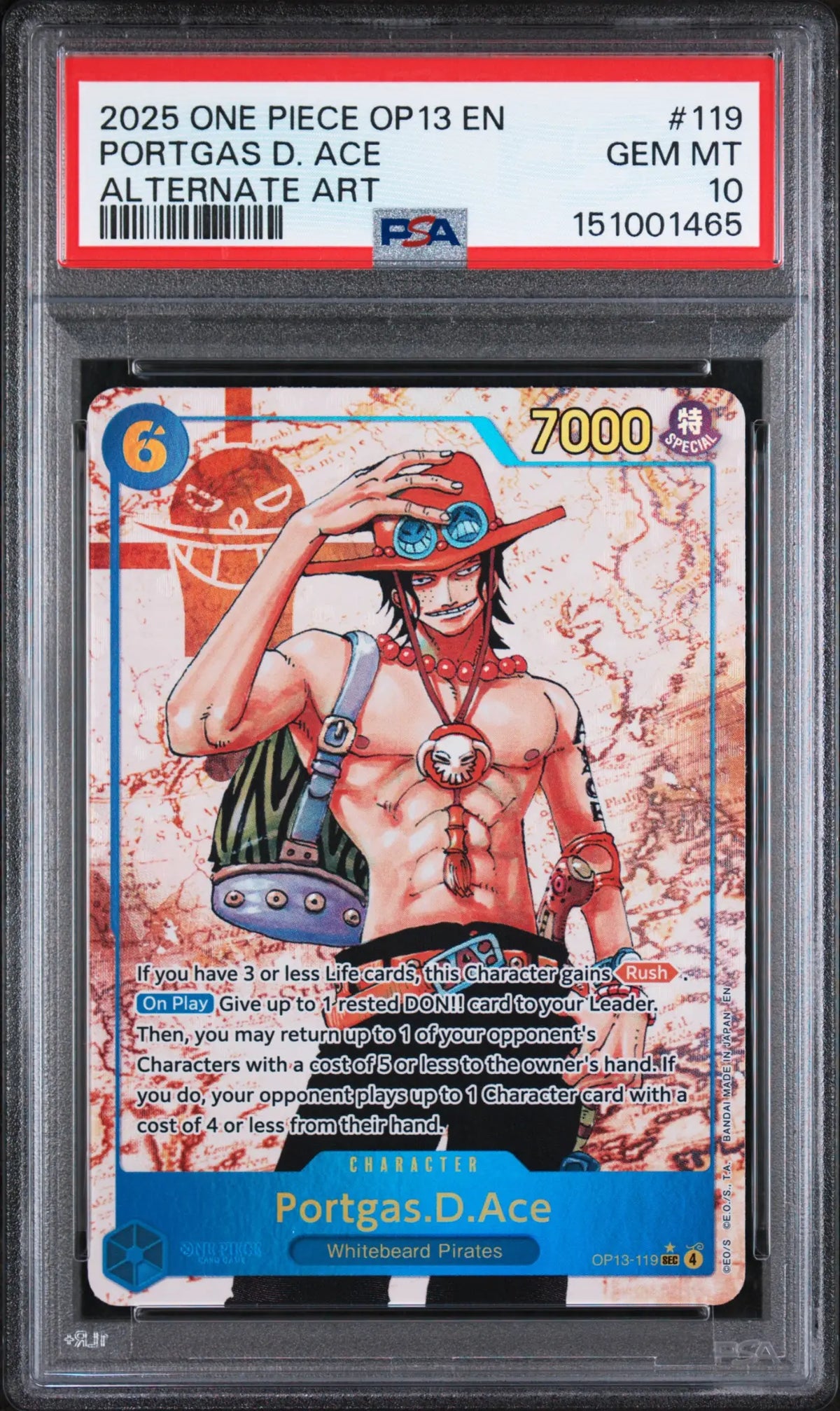 Portgas D. Ace OP13-119 Alternate Art PSA 10 cert 151001465