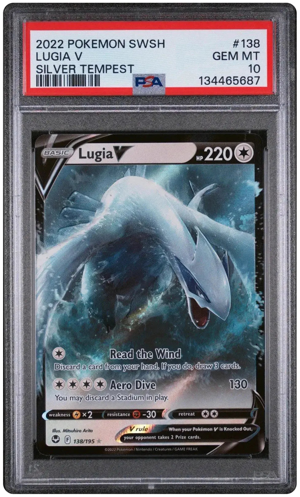 Representative photo of Lugia V 138/195 Silver Tempest PSA 10. Photo cert: 134465687. Card offered: cert 159878172.