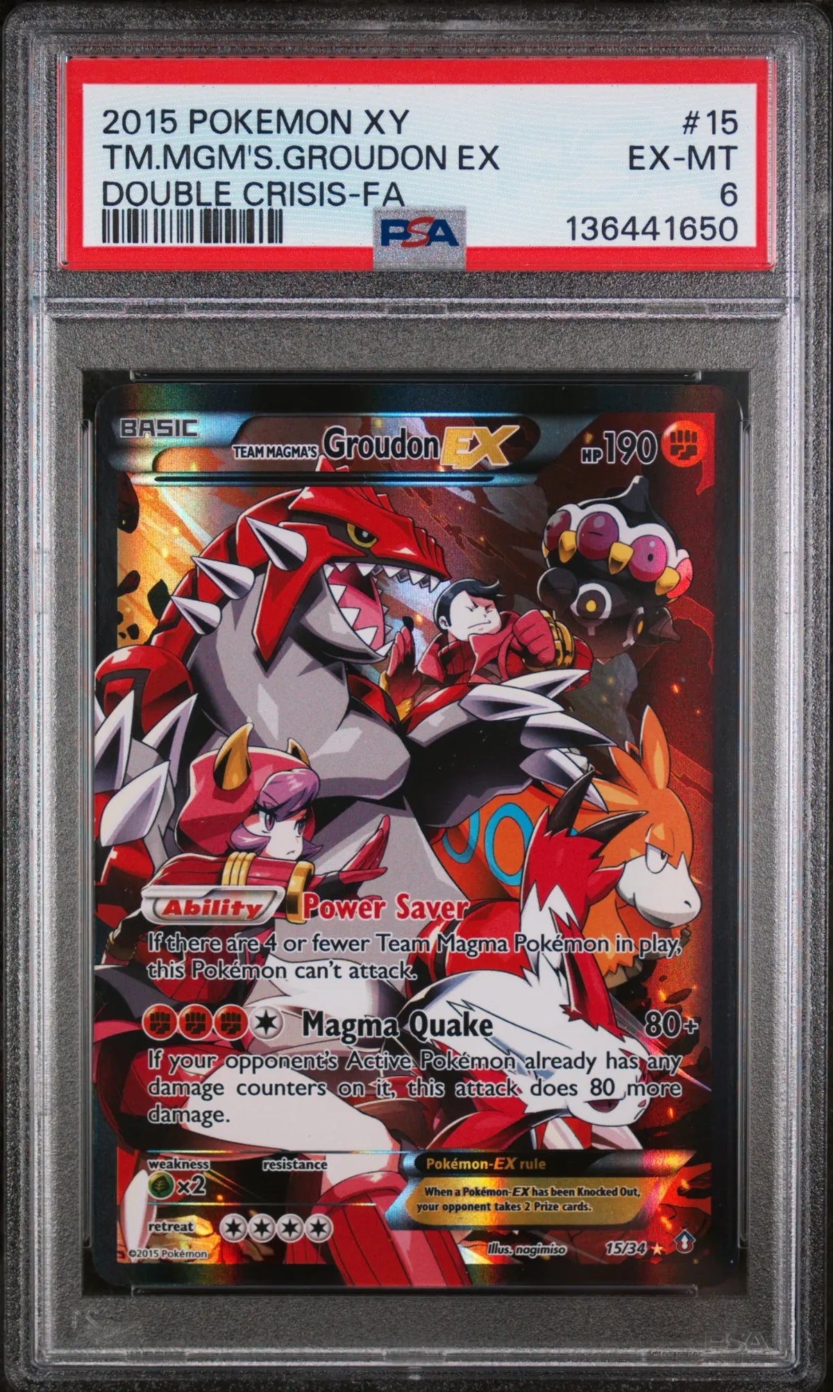 Team Magma's Groudon EX 15/34 Double Crisis PSA 6 cert 136441650