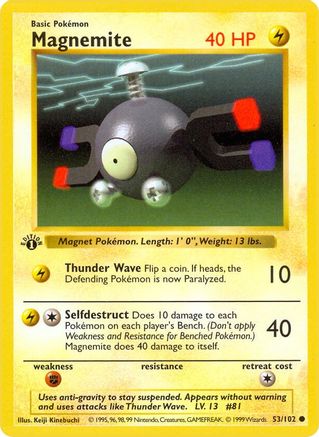 Magnemite 053  - 1st Edition Base Set Shadowless - Common Base Set (Shadowless) Pokemon Single  Squirtle Squad Card Shop.