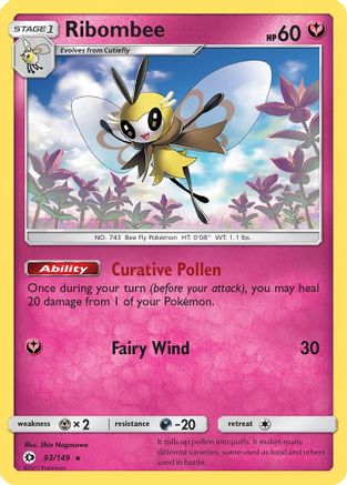 Pokémon TCG Ribombee 93/149 – Sun & Moon Base Set – Holo Rare