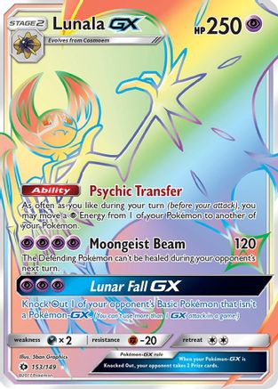 Lunala GX (Secret)  - Holofoil SM Base Set - Secret Rare SM Base Set Pokemon Single  Squirtle Squad Card Shop.