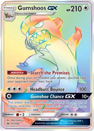 Gumshoos GX (Secret)/149  - Holofoil SM Base Set - Secret Rare SM Base Set Pokemon Single  Squirtle Squad Card Shop.