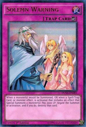 Solemn Warning (DUSA-EN085) - Duelist Saga 1st Edition Duelist Saga Yugioh Single  Squirtle Squad Card Shop.