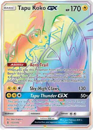 Tapu Koko GX (Secret)  - Holofoil SM  Guardians Rising - Secret Rare SM - Guardians Rising Pokemon Single  Squirtle Squad Card Shop.
