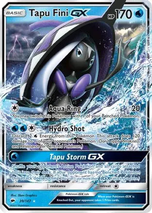 Tapu Fini GX 039  - Holofoil SM  Burning Shadows - Ultra Rare SM - Burning Shadows Pokemon Single  Squirtle Squad Card Shop.