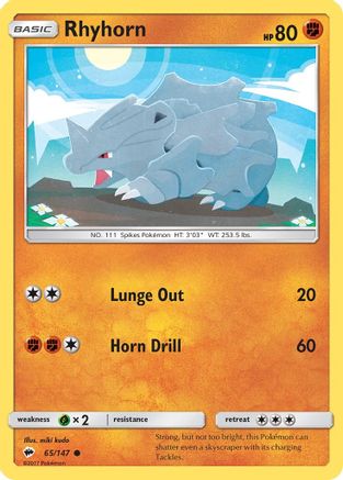 Rhyhorn 065  - Reverse Holofoil SM  Burning Shadows - Common SM - Burning Shadows Pokemon Single  Squirtle Squad Card Shop.