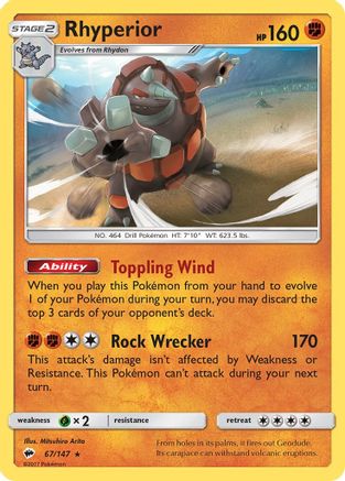 Rhyperior 067/147  - Holofoil SM  Burning Shadows - Holo Rare SM - Burning Shadows Pokemon Single  Squirtle Squad Card Shop.