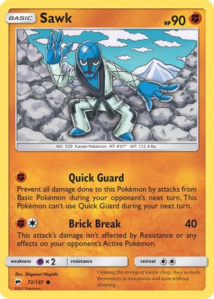Sawk 072/147  - Reverse Holofoil SM  Burning Shadows - Common SM - Burning Shadows Pokemon Single  Squirtle Squad Card Shop.