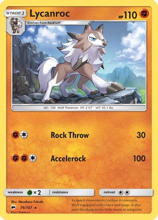 Lycanroc (76) (76) 076/147  SM  Burning Shadows - Rare SM - Burning Shadows Pokemon Single  Squirtle Squad Card Shop.