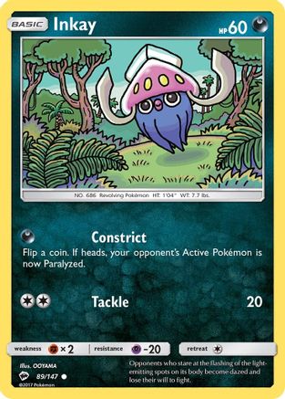 Inkay 089  - Reverse Holofoil SM  Burning Shadows - Common SM - Burning Shadows Pokemon Single  Squirtle Squad Card Shop.